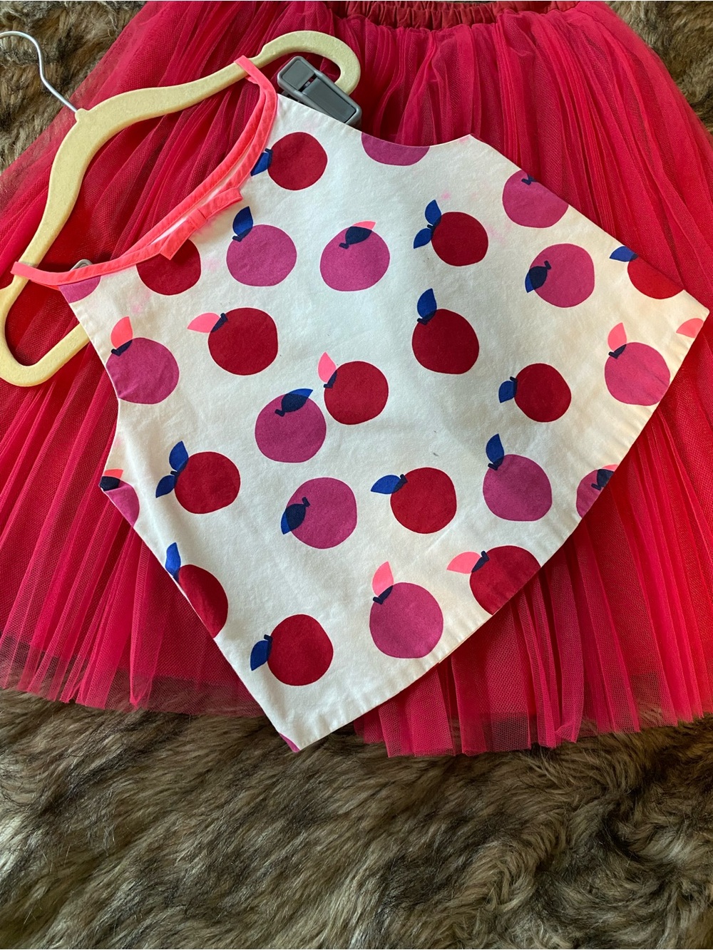 Jacadi White Tank Top with Pink and Red Apple Print